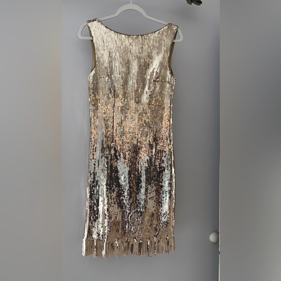 nanette lepore gold sequin dress Women's Nanette Lepore, Gold Sequined Dress, Adjustable Straps Tulip Skirt Sz 8